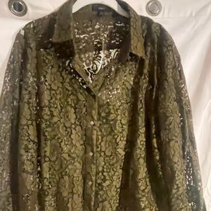 Olive green eyelet blouse with matching cami